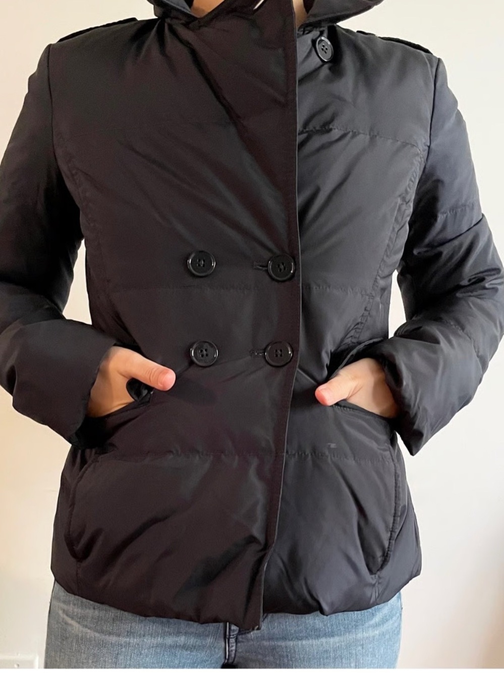 Banana Republic Black Women's Double-Breasted Puffer Jacket